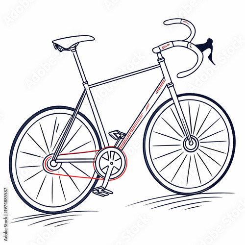 A minimalist line drawing showcases a classic road bicycle with a drop handlebar thin tires and a visible drivetrain high quality professional