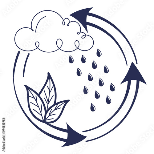 A stylized illustration depicts the water cycle showing evaporation condensation precipitation and plant uptake high quality professional detailed modern elegant stylish clean