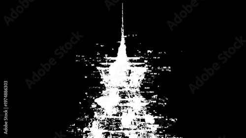Εκτύπωση καμβά Glitchy white noise pattern on black background with distorted pixels texture de