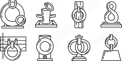 A collection of simple and complex lock mechanisms illustrated in black and white Vector
