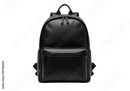 A black leather backpack with a handle on top