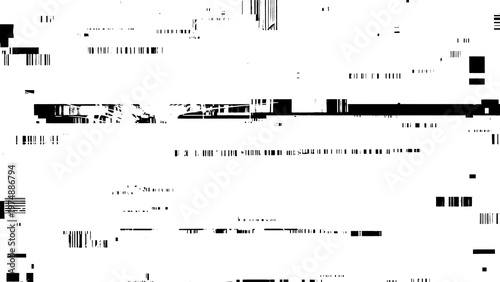 Foto Glitchy distorted digital noise pattern with black bars and lines on transparent