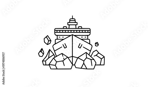 Polar icebreaker ship outline icon maritime exploration vector illustration