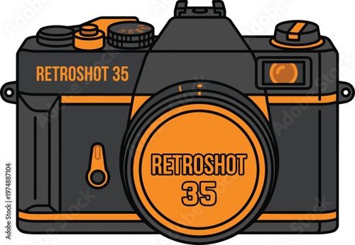 Graphic illustration of a retro film camera, an iconic symbol representing the enduring appeal of classic photography and the timeless art of visual storytelling