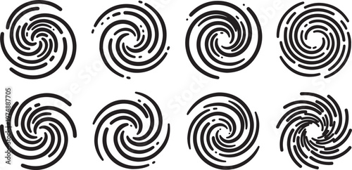 Intricate black and white spiral patterns arranged in a grid Vector