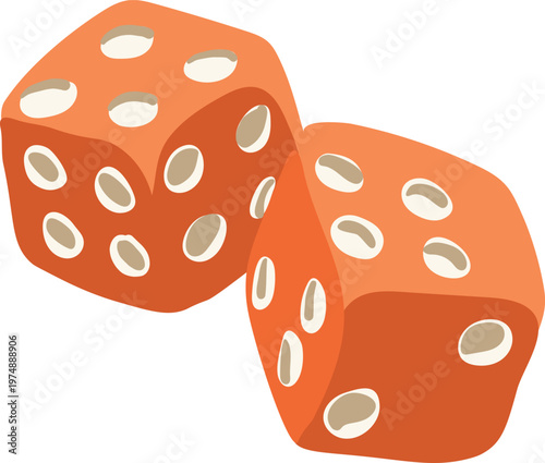 A flat minimalist vector illustration of two red dice with rounded edges and simple dot markings, symbolizing chance and gambling.