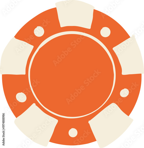 A flat minimalist vector illustration of an orange casino chip with simple geometric markings and a clean circular design.
