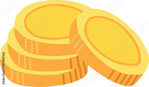 A flat minimalist vector illustration of stacked gold coins with simple shading and rounded edges, symbolizing wealth and financial success.