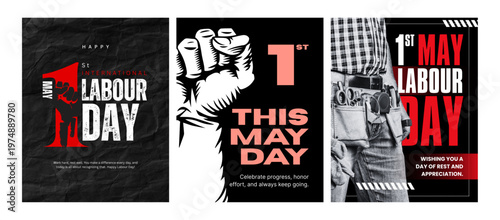 International Workers Day Labor Day Celebration Poster Set