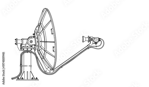 Satellite dish antenna outline drawing vector precise line art telecom communication equipment illustration