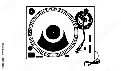 Minimal vinyl turntable icon simple record player flat black vector symbol for music design