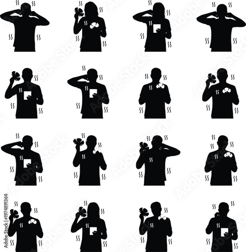 Vector Silhouette Set of Diverse People Using Sign Language Gestures on White Background