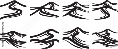 A collection of eight stylized bird sketches in various dynamic poses Vector