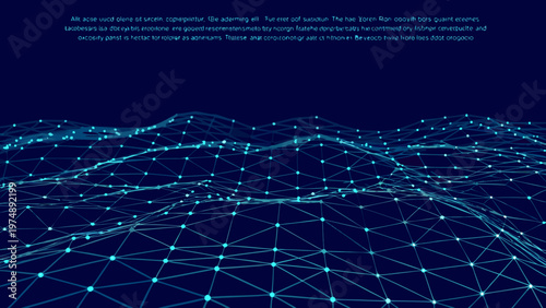 Abstract digital landscape with glowing blue wireframe wave structure
