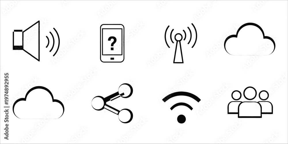 Fototapeta premium Collection of black and white communication and technology icons