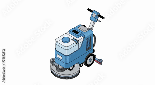 Industrial Floor Scrubber Machine Isometric Vector Illustration - Professional Commercial Cleaning Equipment