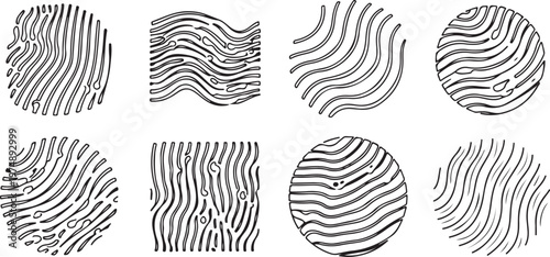 Illustrated patterns of abstract swirling lines and textures Vector
