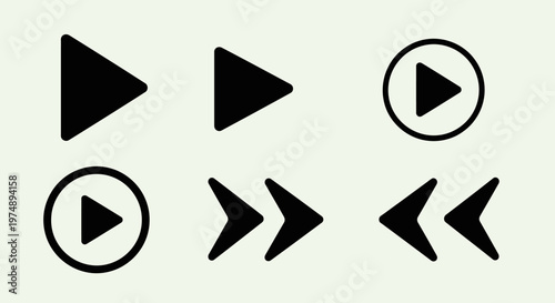 Set of Black Playback Control Icons for Media Player on Bright Studio Background, Play Fast Forward and Rewind Arrow Symbols, User Interface Navigation Buttons