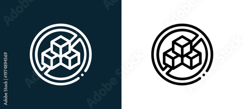 Black and white no sugar outline icon duo, editable stroke vector illustration for web, mobile apps, UI design, branding, and print from Allergen Free Products