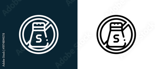 Black and white salt free outline icon duo, editable stroke vector illustration for web, mobile apps, UI design, branding, and print from Allergen Free Products