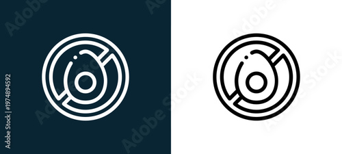 Black and white chicken egg outline icon duo, editable stroke vector illustration for web, mobile apps, UI design, branding, and print from Allergen Free Products