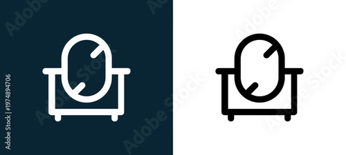 Black and white mirror outline icon duo, editable stroke vector illustration for web, mobile apps, UI design, branding, and print from Home Furniture