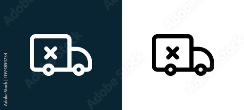Black and white delivery outline icon duo, editable stroke vector illustration for web, mobile apps, UI design, branding, and print from Marketplace
