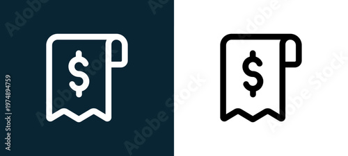 Black and white receipt outline icon duo, editable stroke vector illustration for web, mobile apps, UI design, branding, and print from Marketplace