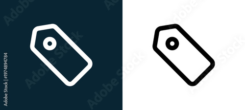 Black and white tag outline icon duo, editable stroke vector illustration for web, mobile apps, UI design, branding, and print from Marketplace
