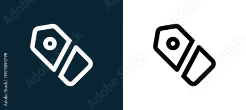 Black and white label outline icon duo, editable stroke vector illustration for web, mobile apps, UI design, branding, and print from Marketplace