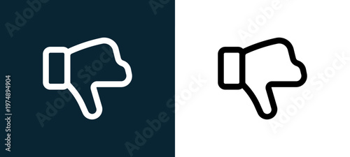 Black and white dislike outline icon duo, editable stroke vector illustration for web, mobile apps, UI design, branding, and print from Marketplace