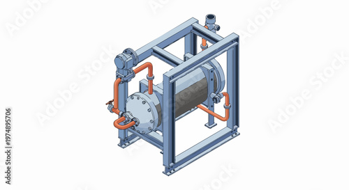 Wallpaper Mural Isometric 3D Illustration of Industrial Heat Exchanger and Pressure Vessel with Copper Piping and Steel Support Frame Torontodigital.ca