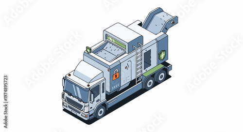 Isometric Illustration of a Mobile Secure Document Shredding Truck for Data Destruction and Recycling Services