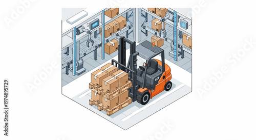 Wallpaper Mural Automated Warehouse Isometric Illustration with Forklift, Robotic Arms, and Logistics Conveyor System for Smart Supply Chain Management Torontodigital.ca