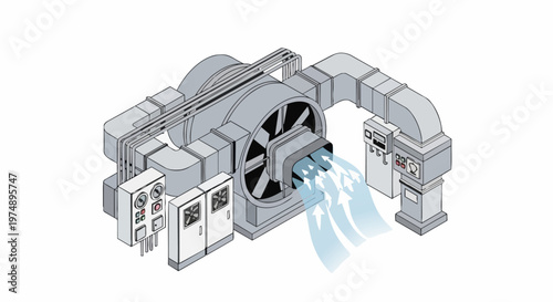 Wallpaper Mural Isometric Industrial HVAC Ventilation System Illustration with Air Blower, Ductwork, and Control Panels Torontodigital.ca