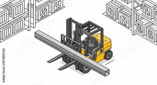 Wallpaper Mural Isometric Yellow Forklift Lifting Metal Beam in Industrial Warehouse Setting Torontodigital.ca