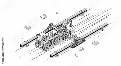 Wallpaper Mural Isometric Line Art Illustration of a Heavy Duty Pipelayer Machine on a Pipeline Construction Site Torontodigital.ca