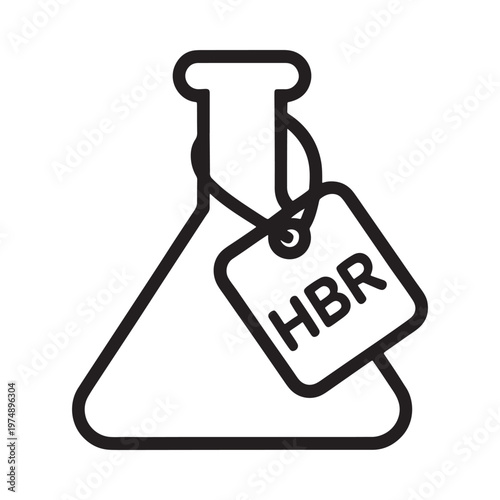 Simple line drawing of a laboratory flask with a tagged label