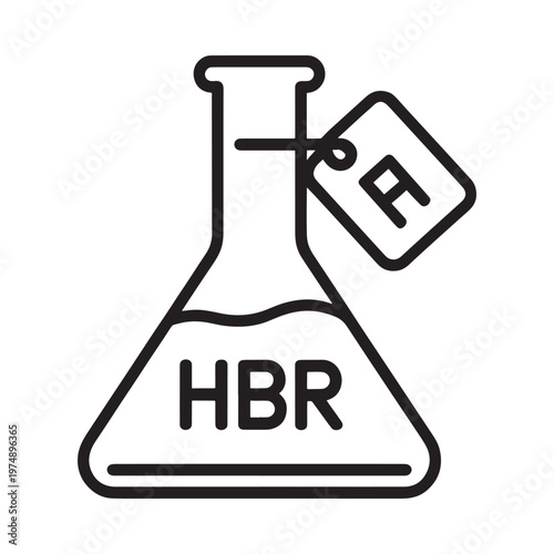 A line drawing depicts a chemistry flask with a labeled tag