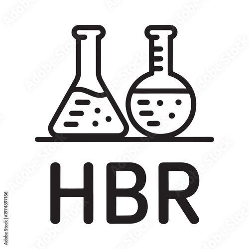 Two beakers and large letters hbr in a black and white design