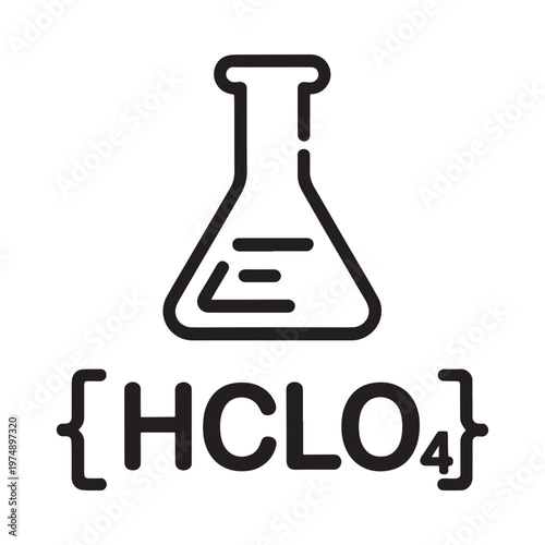 A simple line drawing of a flask with perchloric acid formula