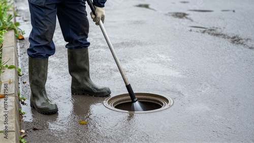 Worker Clearing Blocked Drain