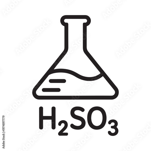 Simple line drawing of a chemistry flask with sulfuric acid formula
