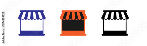 Set of colorful striped storefront awnings in vector style