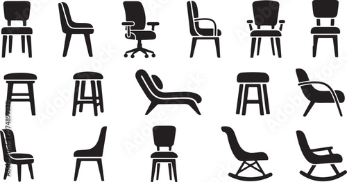 Collection of various chair and stool silhouettes on white
