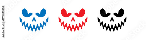Cartoon monster faces with sharp teeth in different colors