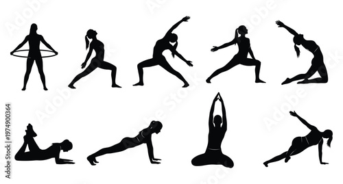 Yoga silhouette collection diverse poses for wellness and fitness representing strength flexibility and mindful movement