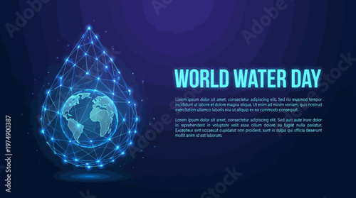 World Water Day: A blue Earth infographic highlighting clean water access, conservation, and sustainable management of global water resources.