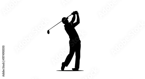 Golfer silhouette swinging club, dynamic motion, isolated on white background