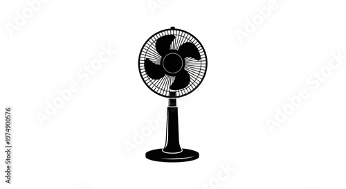Black pedestal fan illustration on white background
